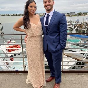 WAYF The Savannah Beaded Mesh Blouson Gown Size Medium Pearl Petal Embroidery